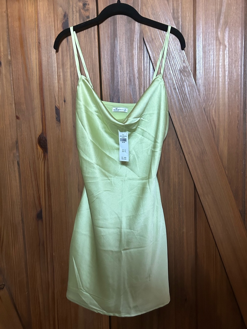 NWT Hollister Lime Green Satin Cowl Neck Mini Dress